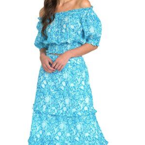 Olivia James Lindsay Skirt & Crop Top Matching Set, Floral Aqua Blue Size Medium